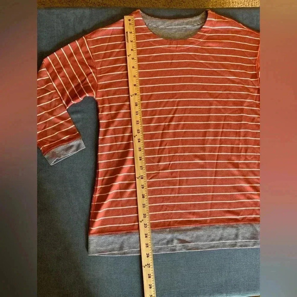 Woman’s Lands’ End Orange Striped Long Sleeve Basic Comfort Outdoor Crew NeckTop - Picture 7 of 7
